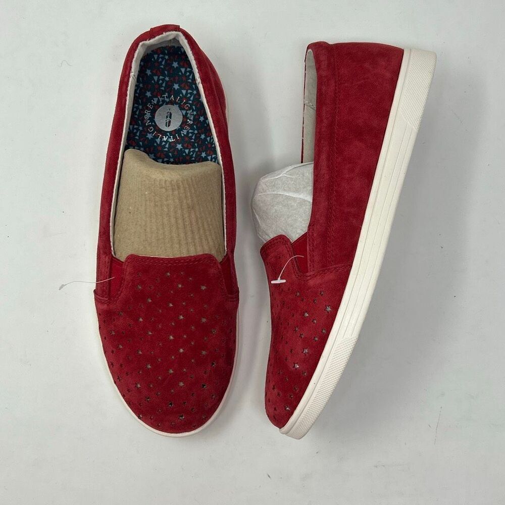 Spenco Footwear Slip-On Shoe Soft Suede Loafers Womens Sz 7 Carolina Stars Red